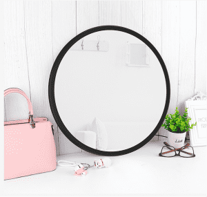 Decorative round glass lunar Moon phase mirror with wood base for home wall hanging mirror