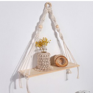 Triange Shaped Wooden Rope Wall Photo Display Hanging Panel shelf