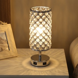 crystal touch control dimming lamp with double USB rechargeable night table desk bedroom bedside table lamp
