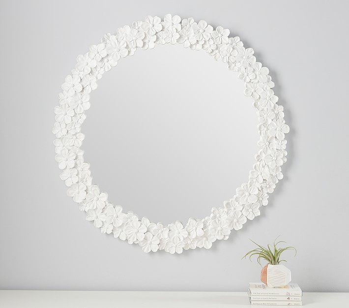 customized hot sale plum blossom flower lace frame moon Mirror wood Wire frame Wall square mirror Home Decor