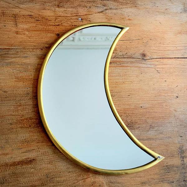 Decorative handmade metal frame Half  lunar Moon phase mirror for home wall hanging mirror