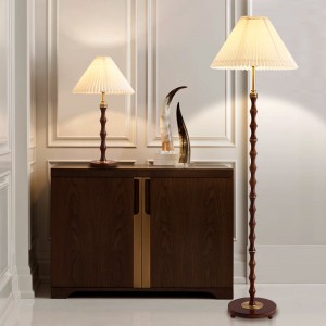 New European style design brass metal with walnut wood with cloth lampshade table lamp and floor lamp with 3C certificate