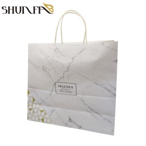 Bolsa de man de papel kraft branco por xunto Bolsa de compra de agasallo personalizada con asa