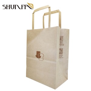 Logo Personalizatu Carta Kraft Marrone Eco-Friendly Takaway Packing Bag Shopping Bag