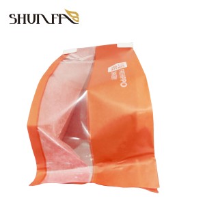 Egendefinert oransje trykkemballasje med gjennomsiktig vindu, liten brødbakerimatpose