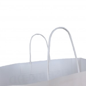 Персонализирано отпечатано лого Хранителна бяла крафт хартиена торба с дръжка Многократна пазарска хартиена торба