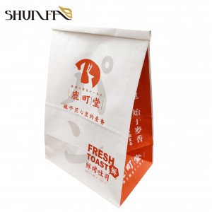 Ecofriendly Custom Printing White Paper Toast Bread Pastry Packaging Square Bottom Bag