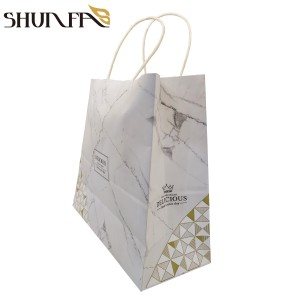 Трговија на големо со бела крафт-хартиена торба за купување прилагодено подарок со рачка