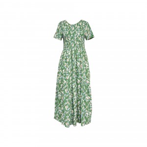 שמלת נשים קיץ מתוקה ואלגנטית פרחונית ירוקה