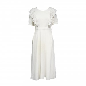 Бяла семпла рокля за кърмене с кръгло деколте