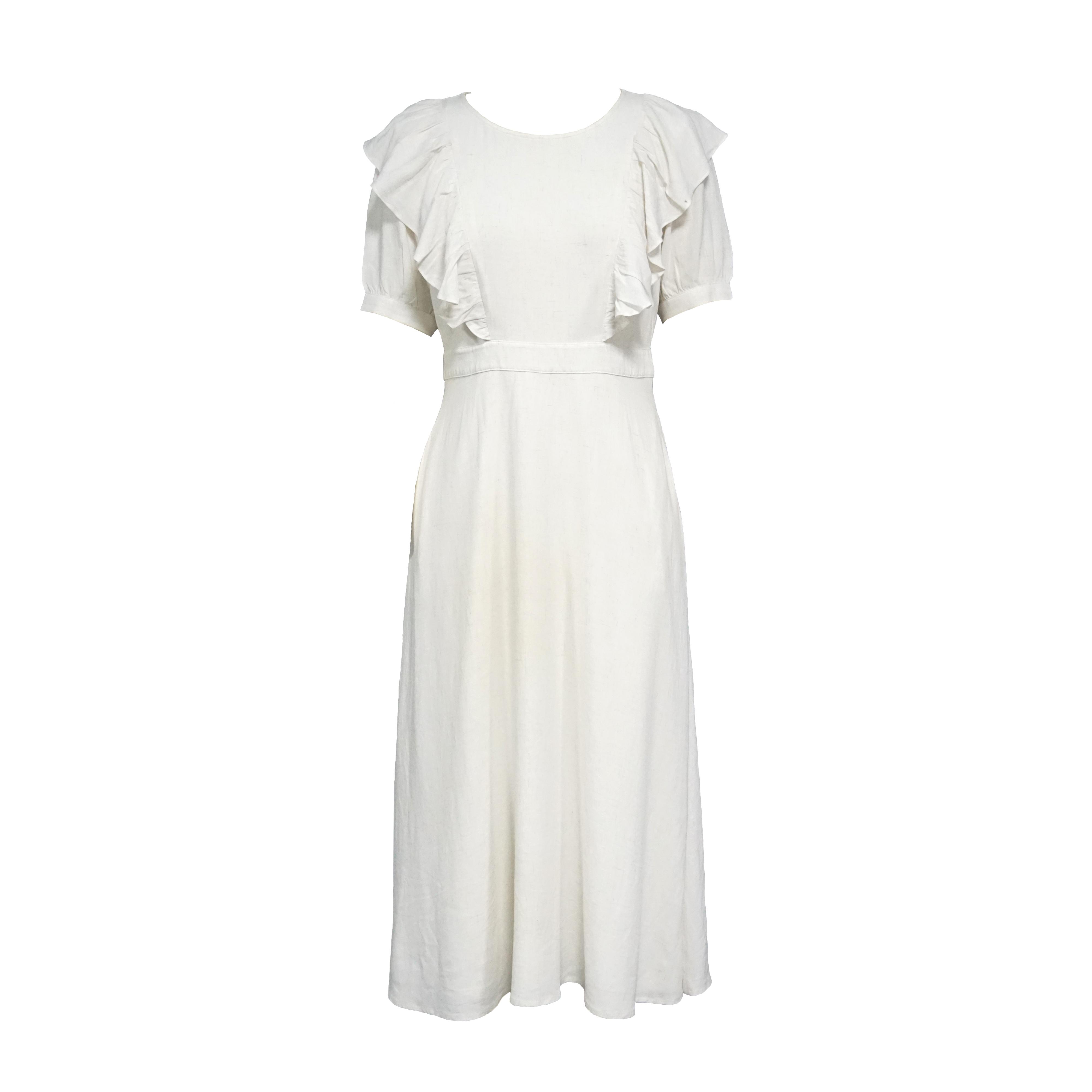 Бяла семпла рокля за кърмене с кръгло деколте