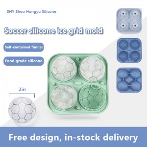 Tavă siliconică pentru cuburi de gheață de fotbal cu 4 cavități cu capac