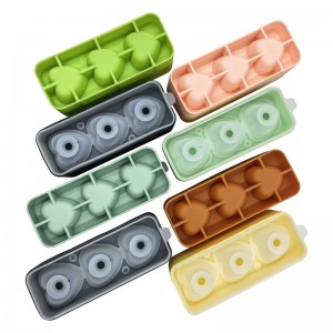 Silicone 3 cavity  ice cube tray with lid