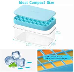 Silikonski pladenj za ledene kocke s pokrovom, zajemalka za posodo za led