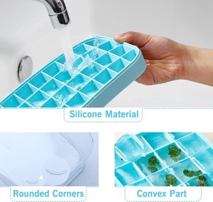 Silicone Ice Cube Tray nga May Taklob nga Ice Container Scoop Cover