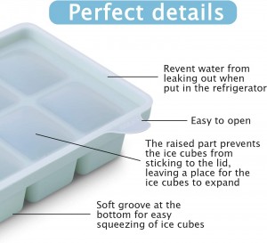 แม่พิมพ์น้ำแข็งซิลิโคนที่ปล่อยง่ายพร้อมฝาปิดแบบถอดได้