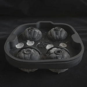 మూతతో కూడిన 3D హాలోవీన్ హారర్ స్కల్ గుమ్మడికాయ సిలికాన్ మోల్డ్ ఐస్ క్యూబ్ ట్రే