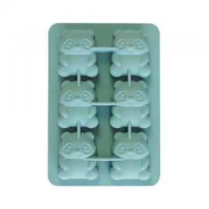 Жаңадан келгендер BPA тегін оңай шығарылатын 6 қуысты силикон панда пішінді 3D мұз жасағыш қалып қақпағы бар мұз текшелері науалар
