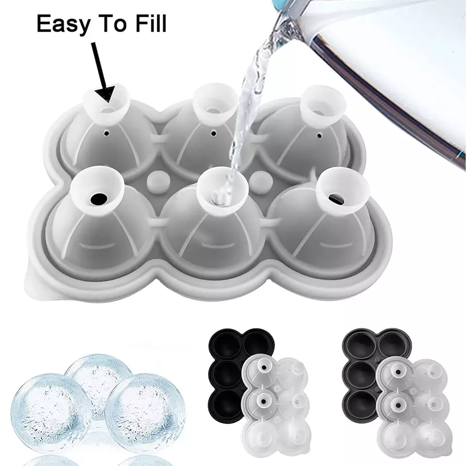 Silicone 6 cavity ice ball maker lid for whiskey