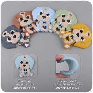 Acessórios de brinquedo do bebê bpa livre brinquedos do bebê dos desenhos animados animais do cão diy colar pingente silicone mordedores do bebê