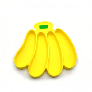 Placa de alimentação para bebês de silicone de limpeza fácil e fácil de limpar em forma de banana personalizada com divisória