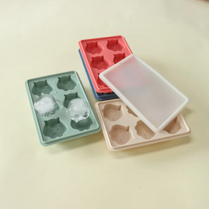 Ыңгайлаштырылган көк силикон муз кубиктерин жасоочу лоток 3D үкү формасындагы муз кубу көк