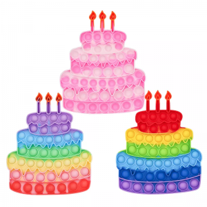 Giocattolo a bolle di spinta in silicone per torta di compleanno arcobaleno