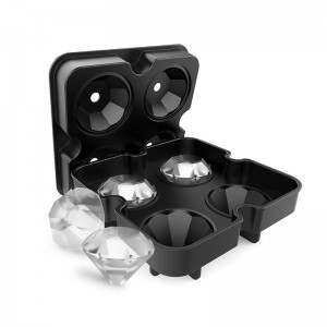 Molde de silicona para cubos de xeo de diamante de 4 cavidades