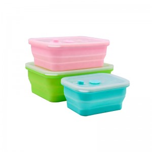 Silicone rjochthoekige foarm foldable Food Storage Container foar Baby Lunch Box
