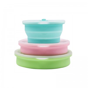 Silicone Round Shape foldable Food Storage Container for Baby Lunch Box