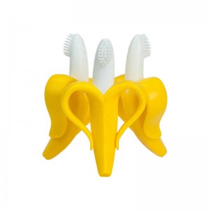 Mordedor de silicona reutilizable de seguridade personalizado para nenos, xoguetes de mordedor de banana sen BPA