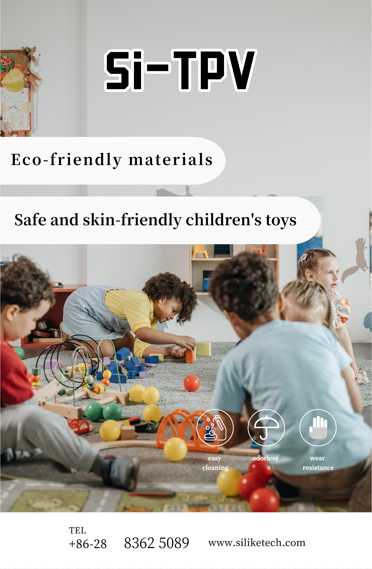 Grânulos de TPU macio modificados Si-TPV, material ecológico ideal para produtos de brinquedos infantis