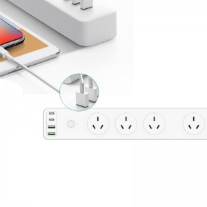 Tuya Smart Power Strip, 10 A, 4 Steckdosen, 2 USB + 2 Typ C, Überlastungsschutz