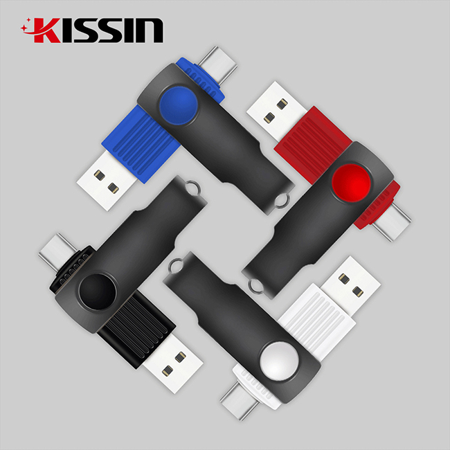 KISSIN U Disk Telefòn mobil Odinatè Kalite-C Doub-tèt 16GB 32GB 64GB128GB OTG USB Flash Drive