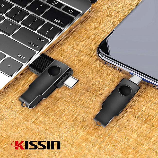 KISSIN U Disk Բջջային Հեռախոս Համակարգիչ Type-C Երկակի գլխիկ 16GB 32GB 64GB128GB OTG USB ֆլեշ կրիչ