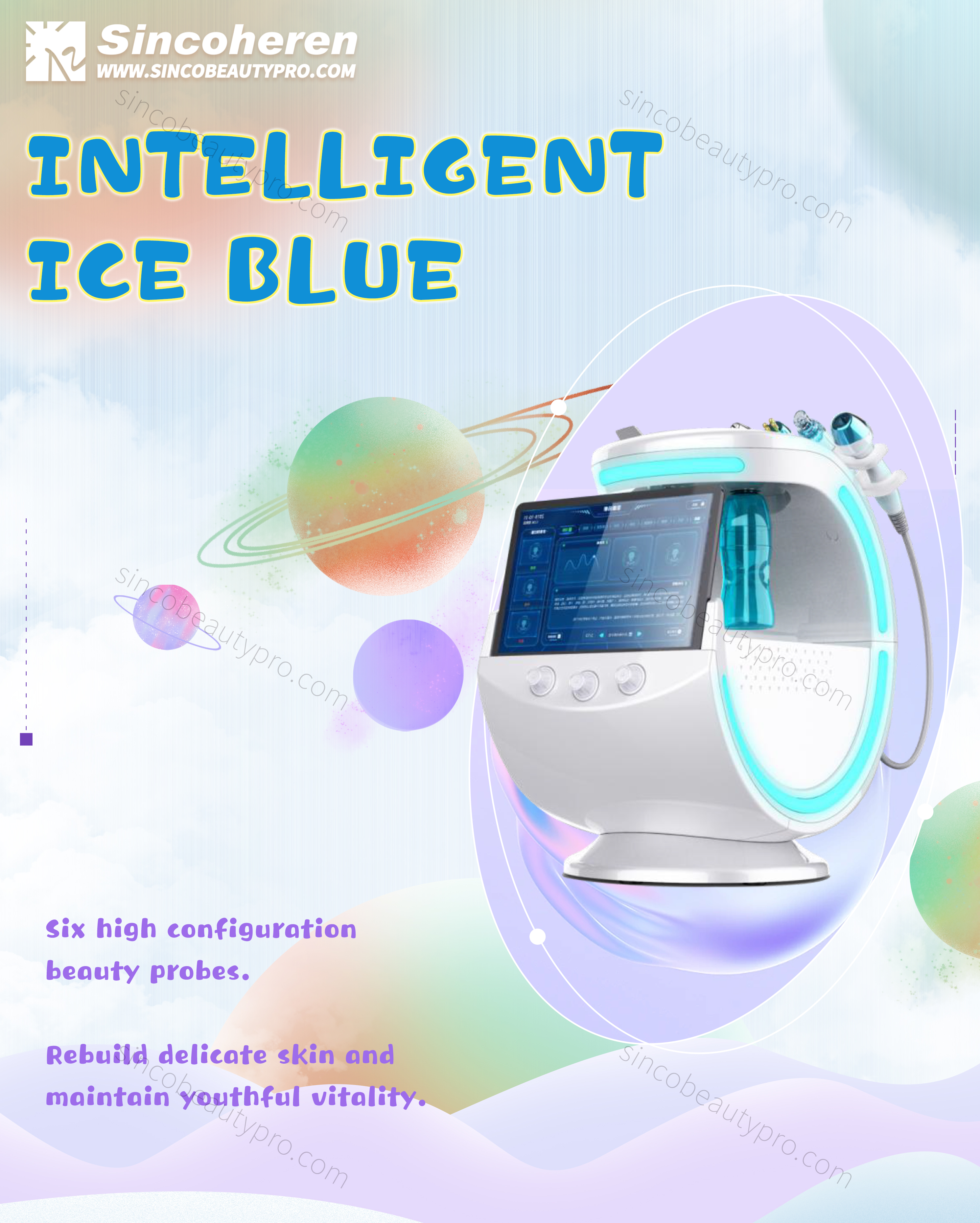 7in1 პორტატული ინტელექტუალური Ice Blue Skin Management System Pro გამოშვება