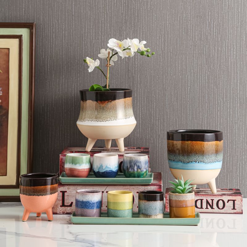 Maceta de cerámica pequena multicolor para plantas suculentas Imaxe destacada