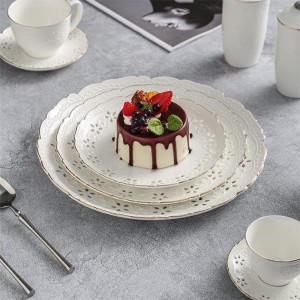 Bijeli izdržljivi porculanski šuplji tanjur za kolače Poslijepodnevni čaj