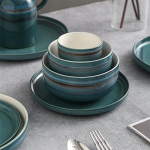 Trendy reaktiv glasur porcelæn blågrøn servisesæt