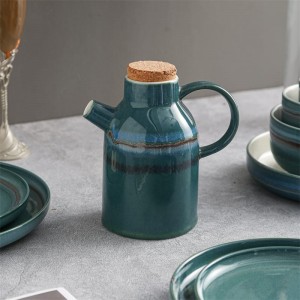 Trendy reaktiv glasur porcelæn blågrøn servisesæt