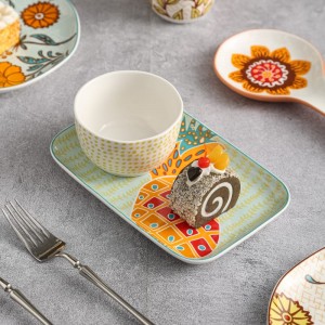 Сервиз за хранене и кухненски прибори в американски стил и сервиз за кафе/чай със слънчогледов дизайн, ръчно рисуван цвят