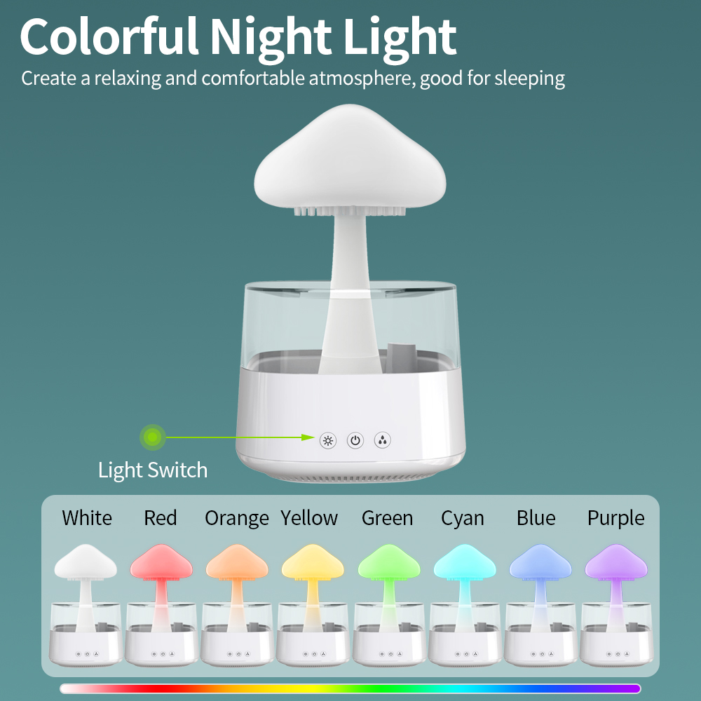 Sleeping Relaxing Water Drop Sound Night Light Aromatherapy Aroma Essential Oil Diffuser Rain Cloud Humidifier