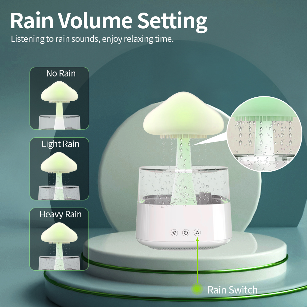 Sleeping Relaxing Water Drop Sound Night Light Aromatherapy Aroma Essential Oil Diffuser Rain Cloud Humidifier