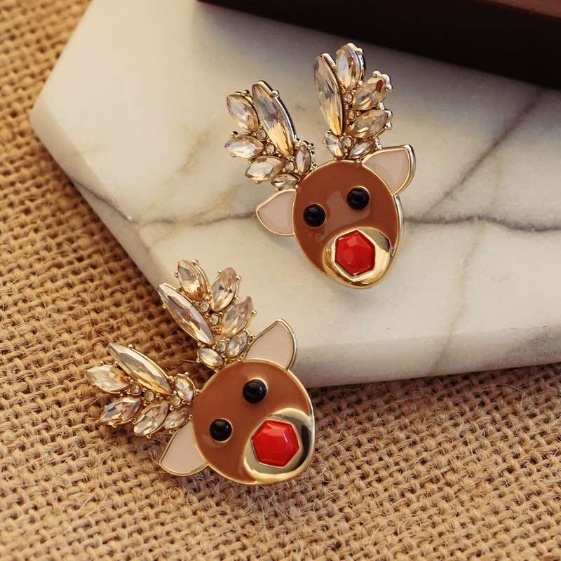 Christmas Enamel Gift Elk Earrings