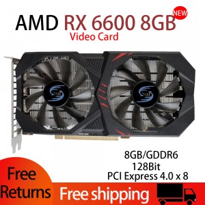አዲስ AMD Radeon rx 6600 8GB ቪዲዮ ካርድ GPU GDDR6 128Bit RX6600 ግራፊክስ ካርድ ለ AMD Intel Desktop CPU Motherbrd