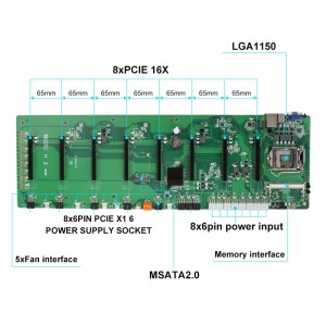 BTC-B85 Carte Mè 8 PCIE 16X GPU 8GB 8 Fant Kat Mainboard pou BTC Mining