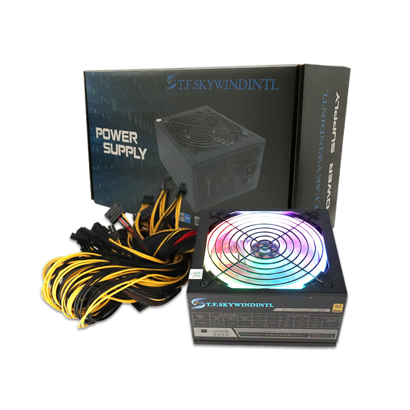 New RGB Fan 2000W Mining Cryptocurrency Bitcoin Switching Power Supply Suitable for GPU Miner Featured Image