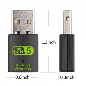 USB WiFi Bluetooth ադապտեր 600 Մբիթ / վրկ երկակի ժապավեն 2.4/5 ԳՀց անլար արտաքին ընդունիչ Մինի WiFi Dongle համակարգչի/նոութբուքի/սեղանի համար