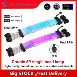 Lámpara de cabeza única de alta calidad (6 + 2), cable de extensión de malla RGB dual de 8 pines para caja de PC de 3 y 8 pines, cable de extensión para tarjeta gráfica de alimentación