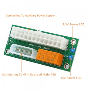 ATX Dual PSU מתאם ספק כוח מרובים לוח מתח סינכרוני הוסף 2PSU עם Power LED למחבר 4 פינים של Molex
